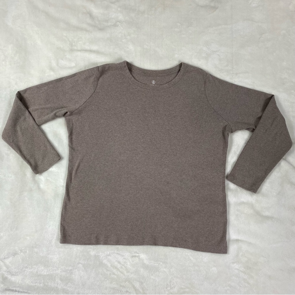 C-0014 Lands' End L/P Khaki Long-Sleeve Crewneck 100% Cotton T-Shirt